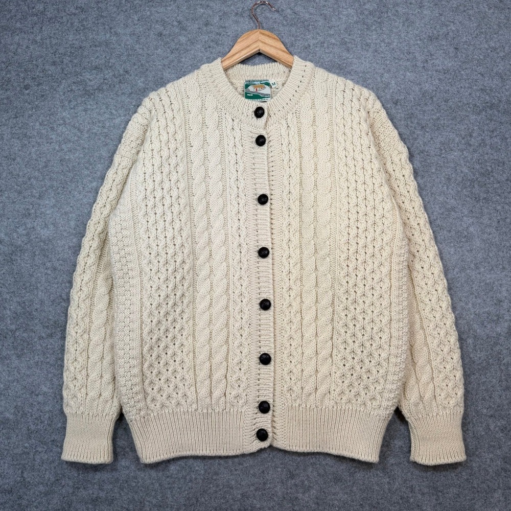 Vintage Gaeltarra Ireland Wool Cable Knit Aran Cardigan Sweater Medium EUC